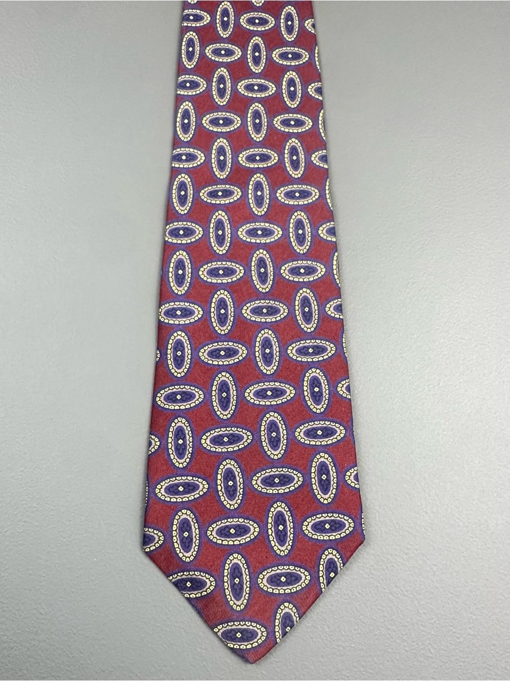 New Aquascutum London Silk Medallion Tie Burgundy Navy Gold Made in England